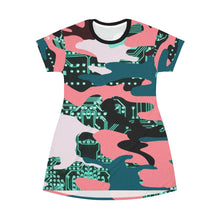 Load image into Gallery viewer, CIRCUIT CAMO - TEAL/PINK - T-Shirt Dress
